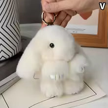 Plush Rabbit Fur Keychain Charm For Bags And Keys