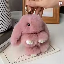 Plush Rabbit Fur Keychain Charm For Bags And Keys