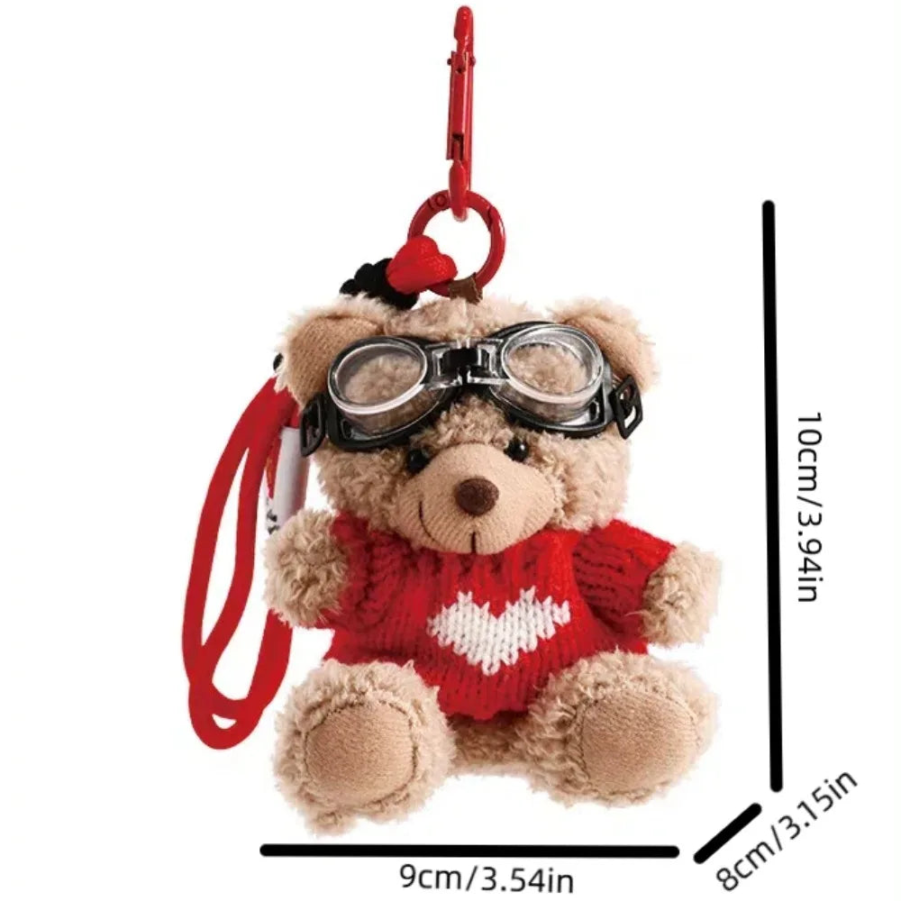 Kawaii Pilot Bear Plush Keychain With Bell Charm