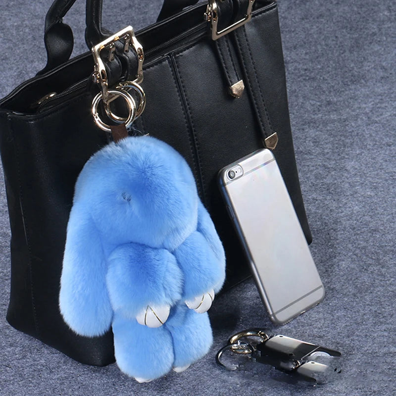 Plush Rabbit Fur Keychain Charm For Bags And Keys