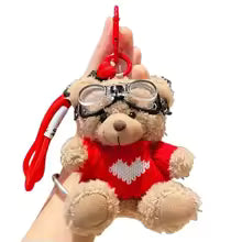 Pilot Bear Plush Keychain With Bell Charm