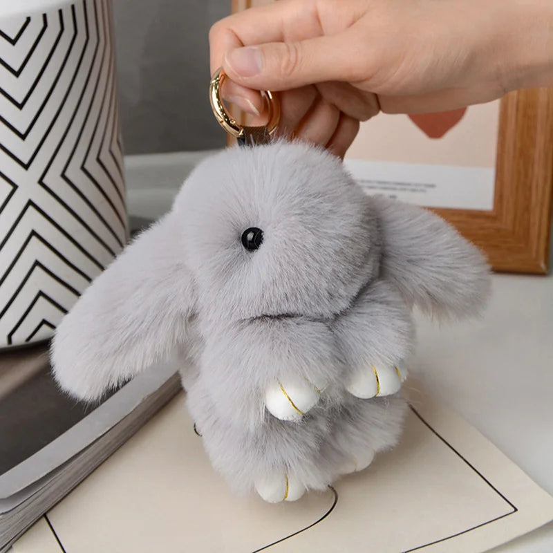 Plush Rabbit Fur Keychain Charm For Bags And Keys