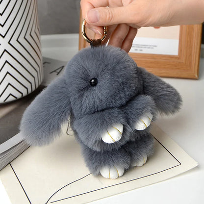 Plush Rabbit Fur Keychain Charm For Bags And Keys