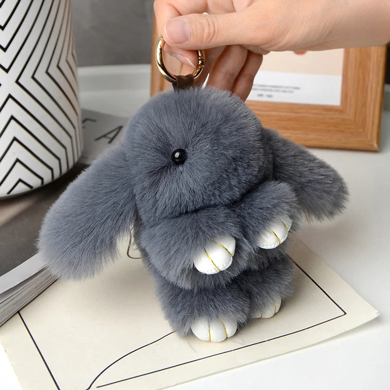 Plush Rabbit Fur Keychain Charm For Bags And Keys