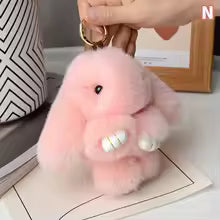 Plush Rabbit Fur Keychain Charm For Bags And Keys