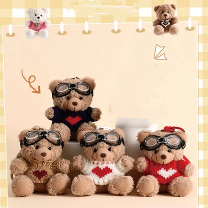 Kawaii Pilot Bear Plush Keychain With Bell Charm