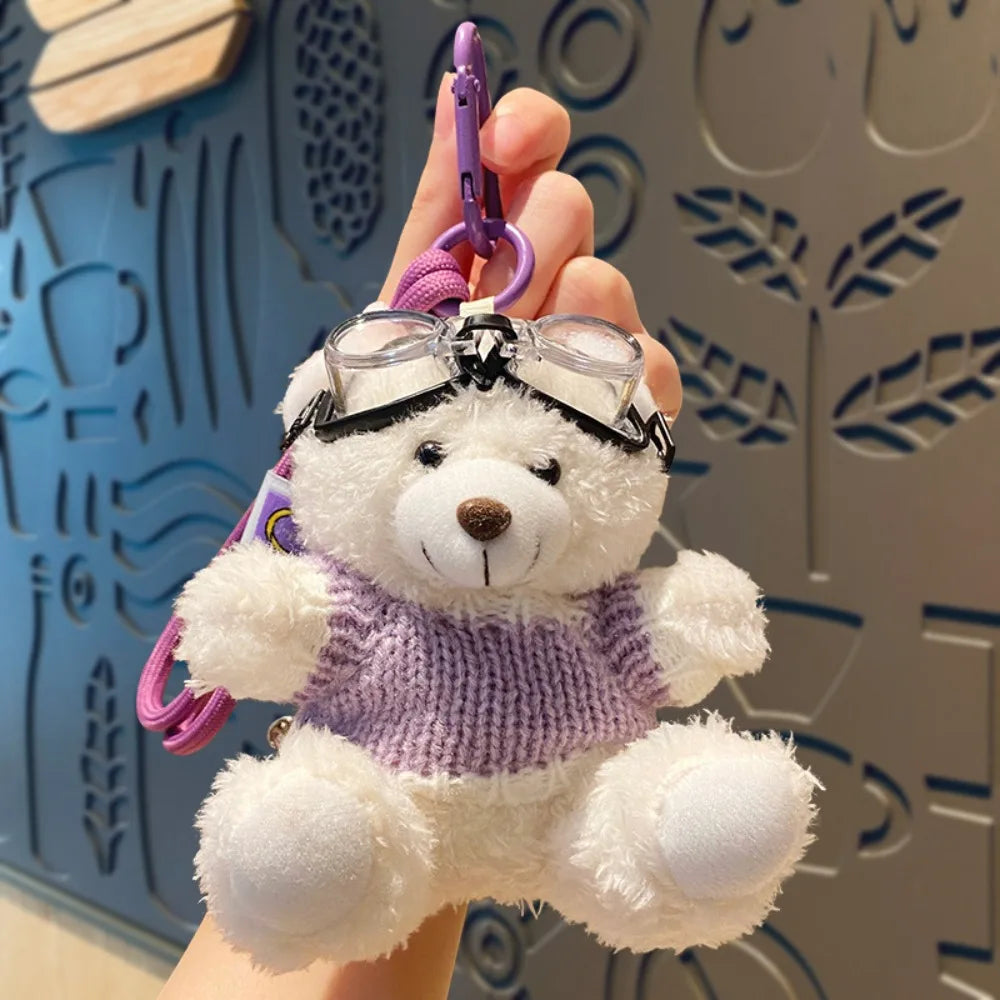 Kawaii Pilot Bear Plush Keychain With Bell Charm