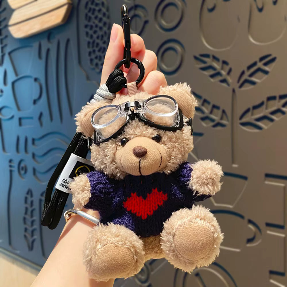 Pilot Bear Plush Keychain With Bell Charm