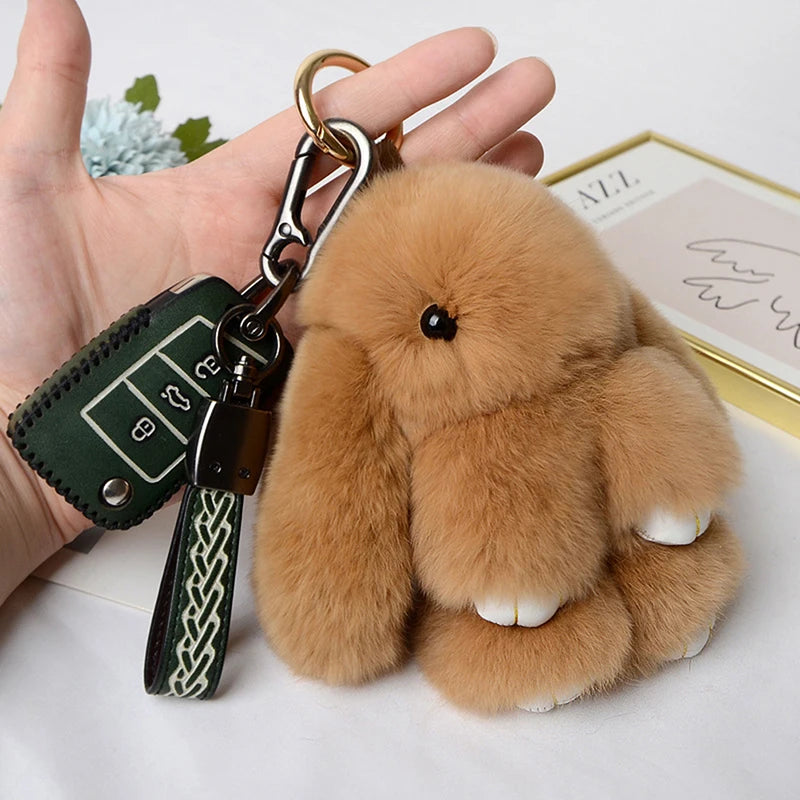 Plush Rabbit Fur Keychain Charm For Bags And Keys