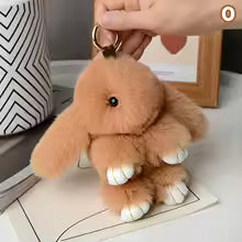 Plush Rabbit Fur Keychain Charm For Bags And Keys