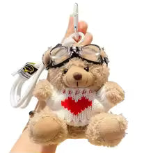 Pilot Bear Plush Keychain With Bell Charm